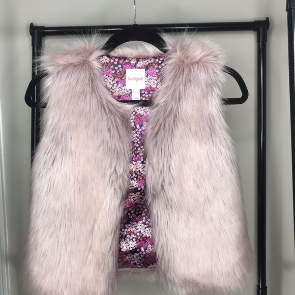 Girls Cat Jack Pink Faux Fur Vest 